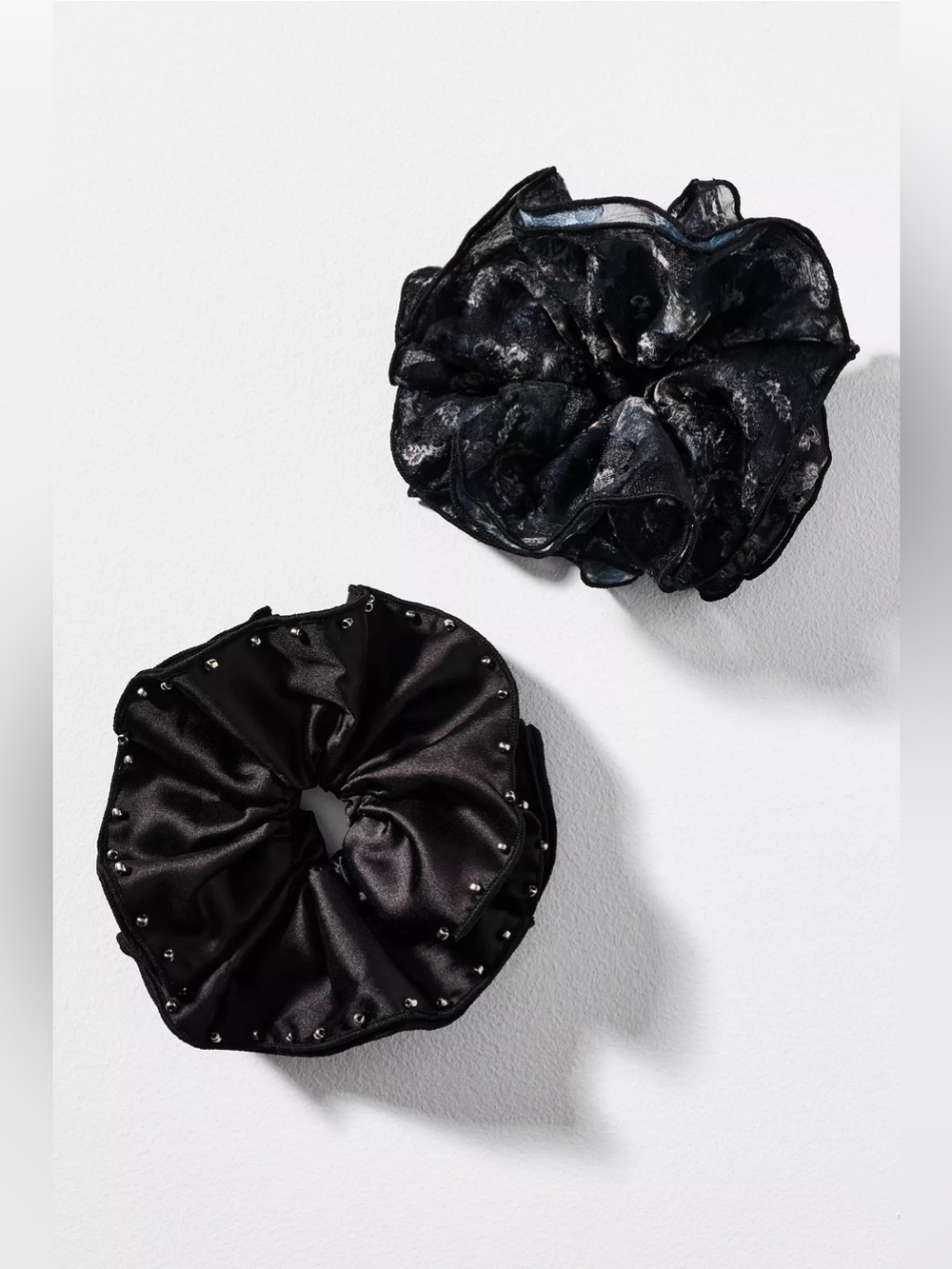 Rare! NWT Anthropologie Studded Scrunchie Set of 2, Sage & Black